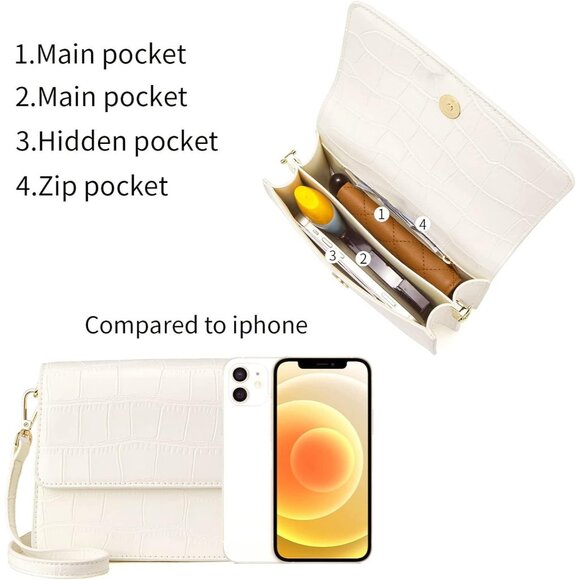 Crossbody Bags for Women Vegan Leather Purses 1-crocodile White - Picture 6 of 6